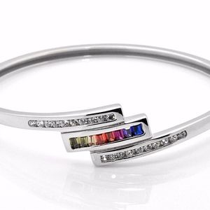 Sterling Silver Rainbow Sapphire Baguette Bangle